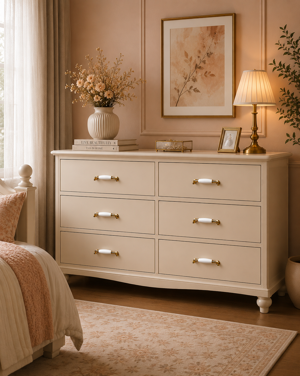 Élan White Ceramic & Gold Cabinet Handle | Luxury Cabinet Pull India