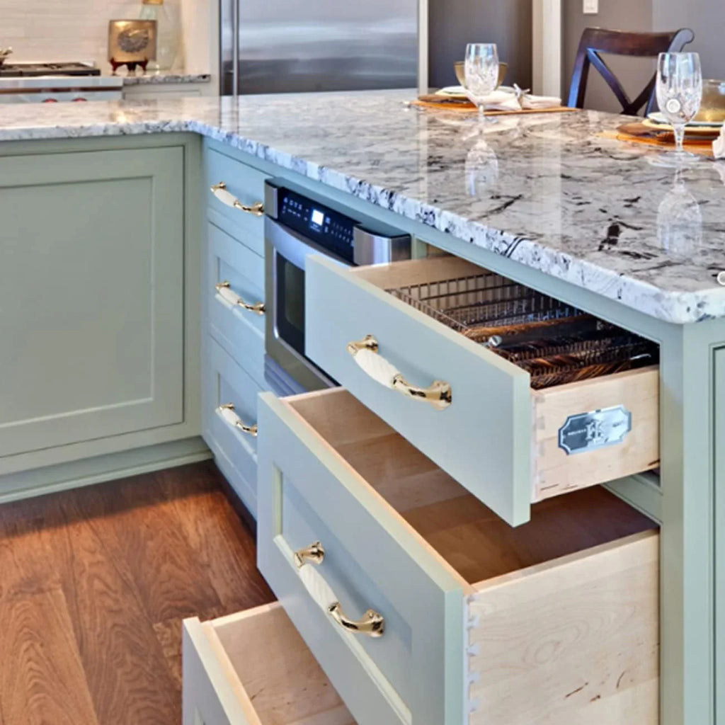 Linéa Ridged Ceramic & Gold Cabinet Handles | Luxury Ceramic Handles India