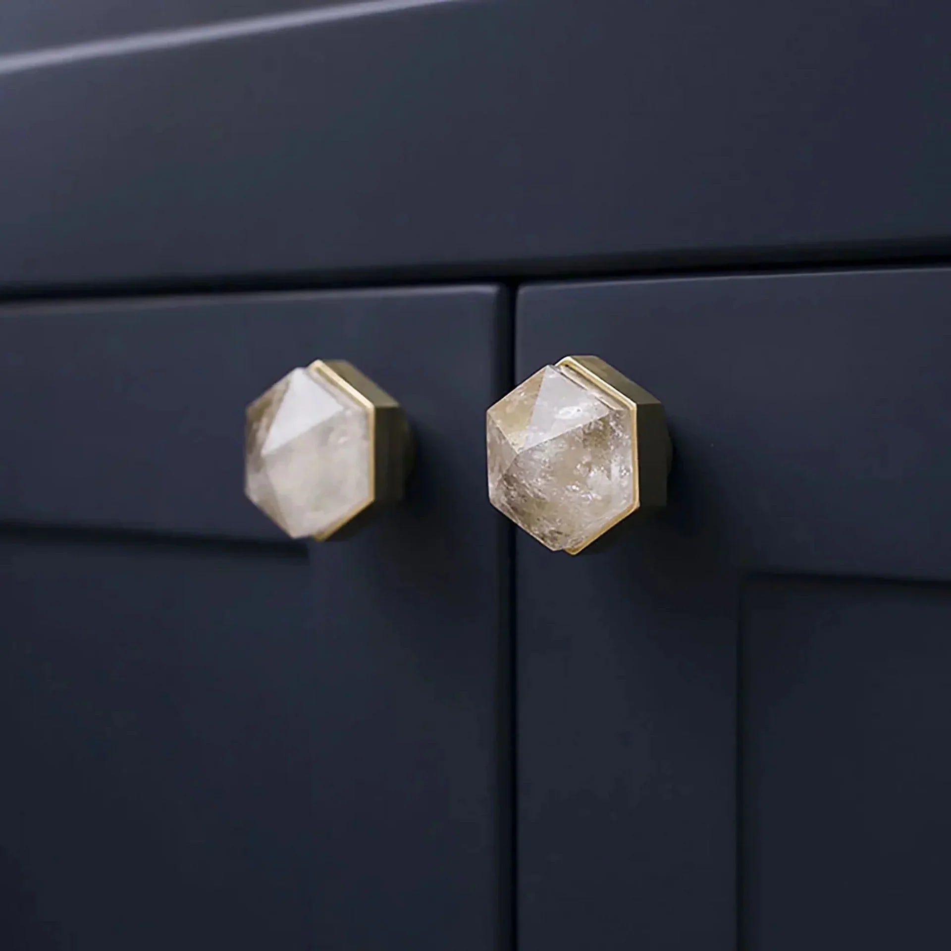 Natural Crystal Hexagon Brass Cabinet Knob | Luxury Crystal Knob