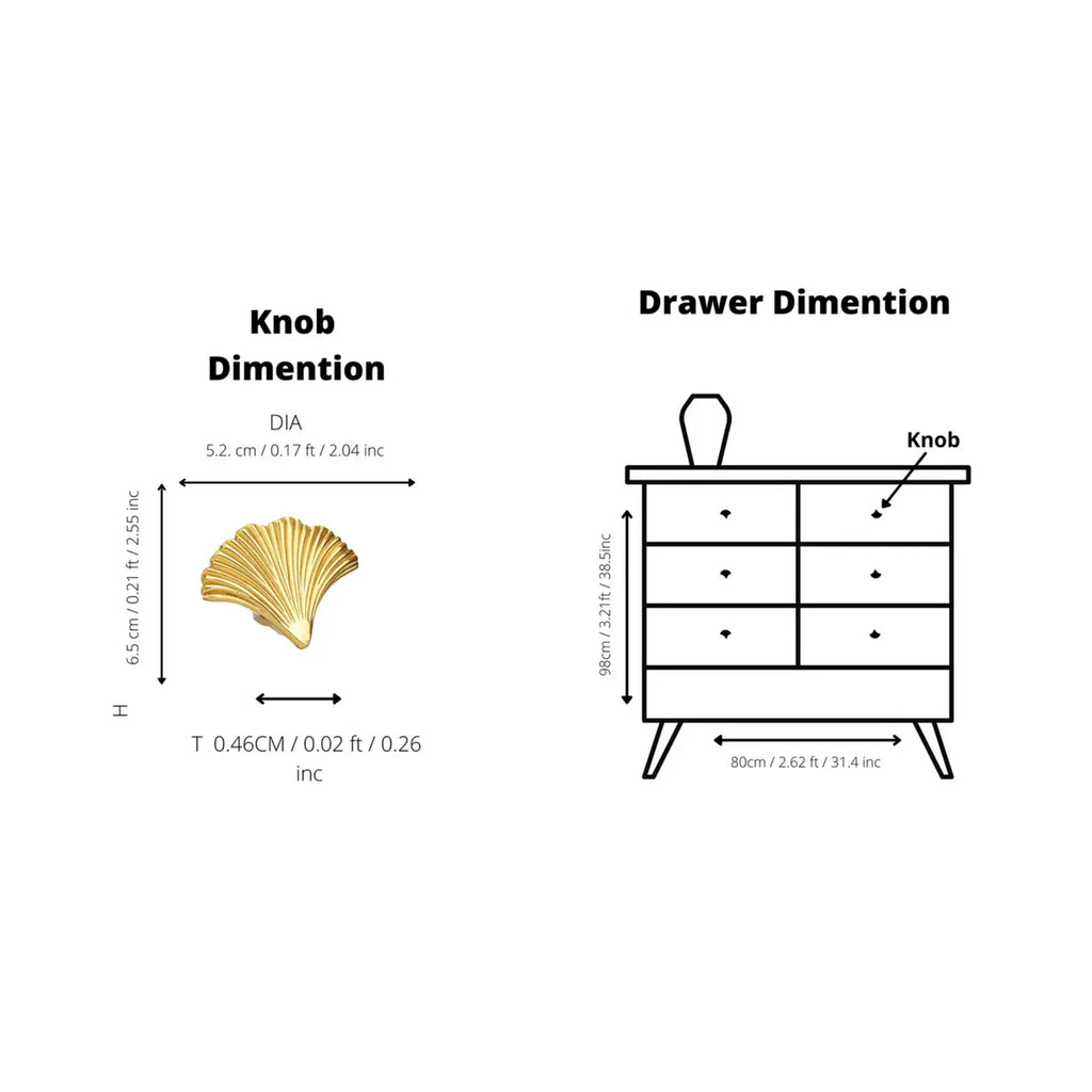 Ginkgo Leaf Solid Brass Cabinet Knob | Glossy Gold