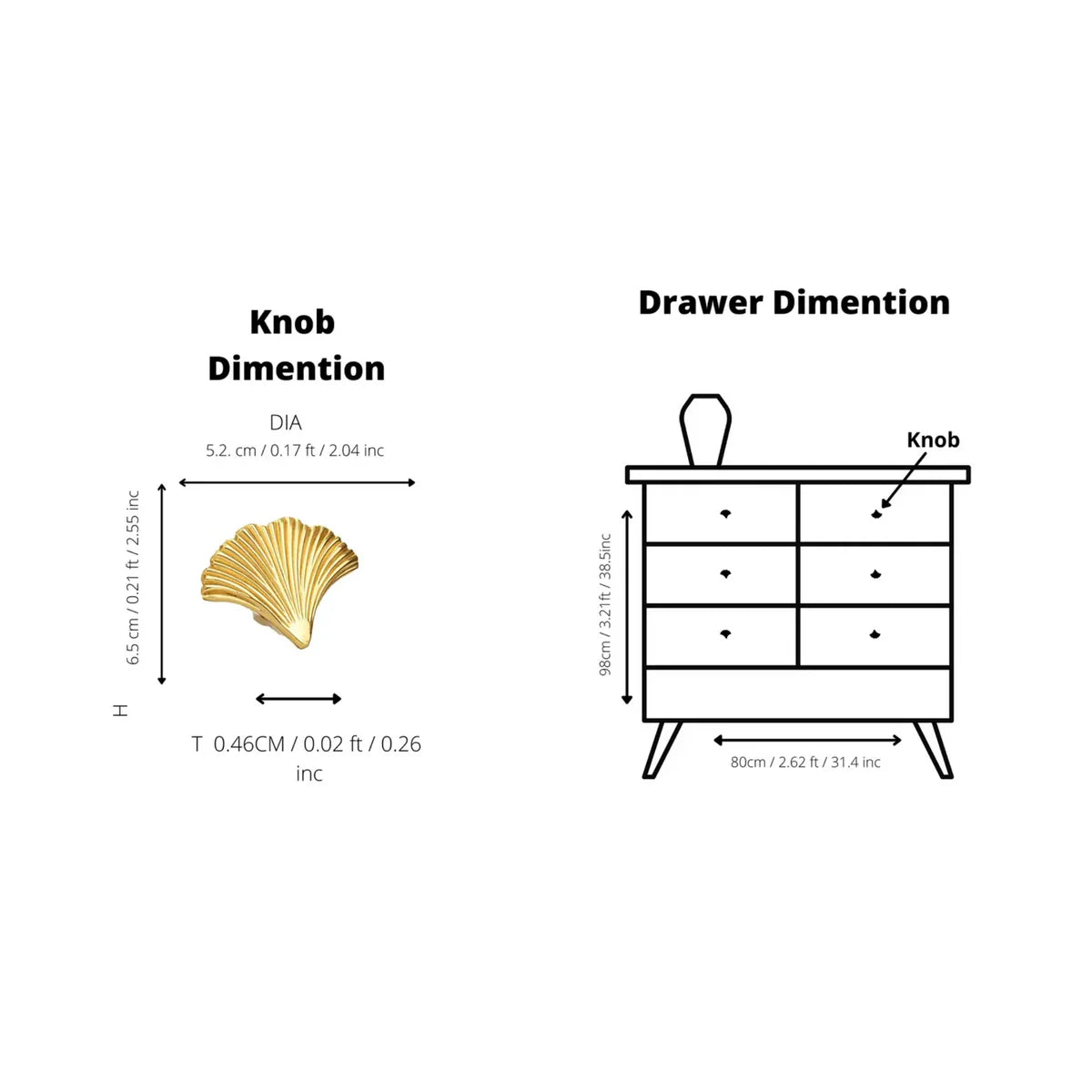 Ginkgo Leaf Solid Brass Cabinet Knob | Glossy Gold