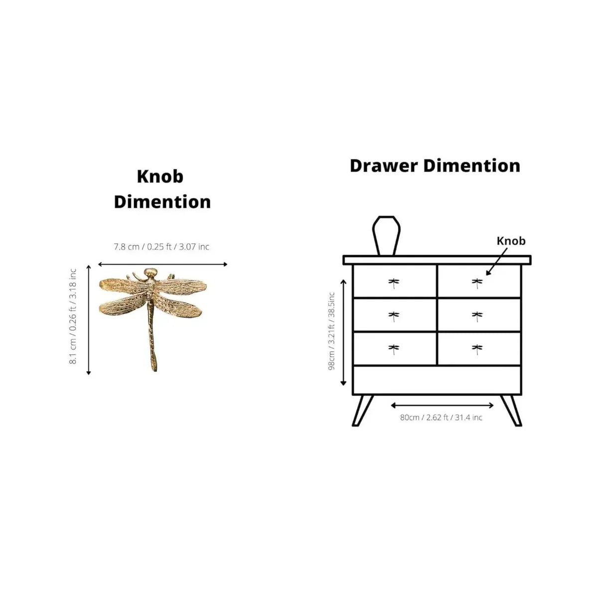 Dragonfly Solid Brass Cabinet Pull | Brass Essence India