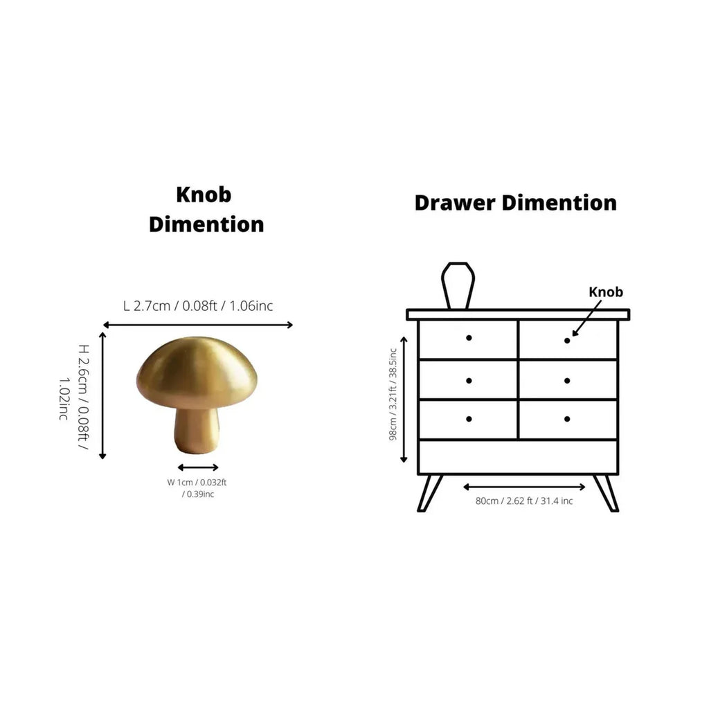 Mushroom Solid Brass Cabinet Knob | Premium Round Brass Cabinet Knob