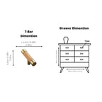 Natural wood and brass T-bar handle from Brass Essence collection, showing close-up of sleek, modern hardware on a furniture piece.