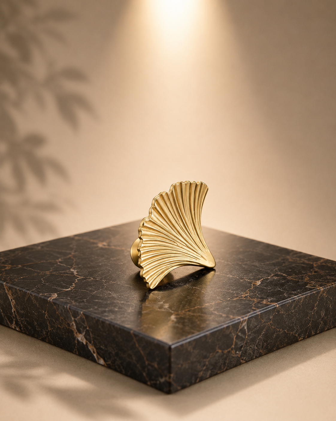 Ginkgo Leaf Solid Brass Cabinet Knob | Glossy Gold