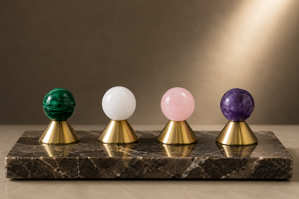 Natural Stone & Brass Cone Cabinet Knob | Stone Cabinet Knob