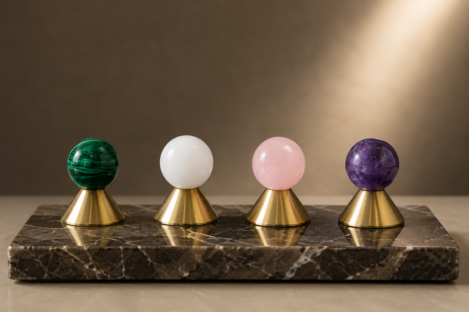 Natural Stone & Brass Cone Cabinet Knob | Stone Cabinet Knob