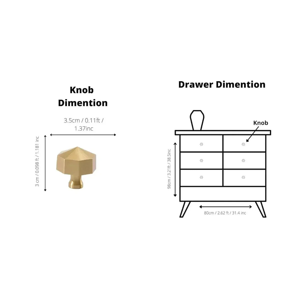 Octagon Geometric Brass Cabinet Knob | Premium Solid Brass Modern Cabinet Knob | Brass Essence India