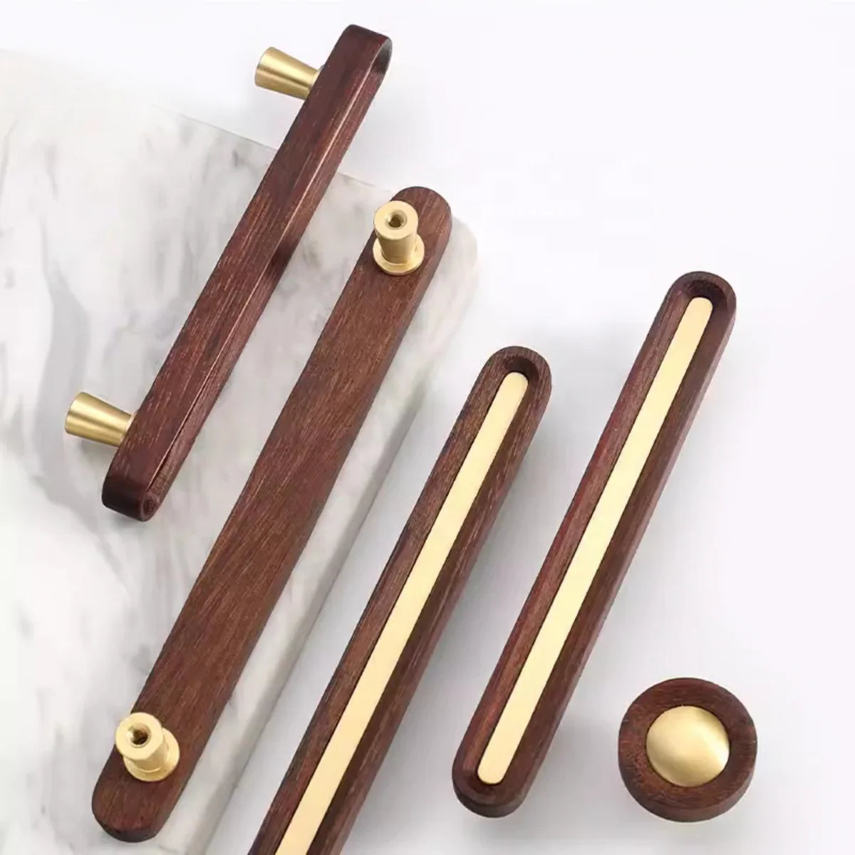 Brass Essence brushed brass and Wenge wood handle with sleek modern design, featuring a smooth brass finish and dark wood accents.