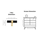 Knurled Black & Gold T-Bar Handle Collection | Brass Cabinet Handles
