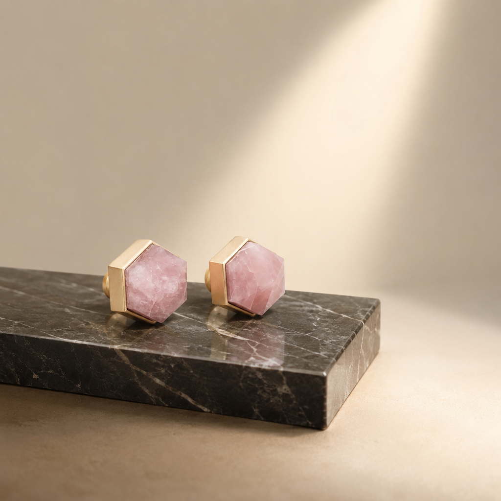 Natural Crystal Hexagon Brass Cabinet Knob | Luxury Crystal Knob