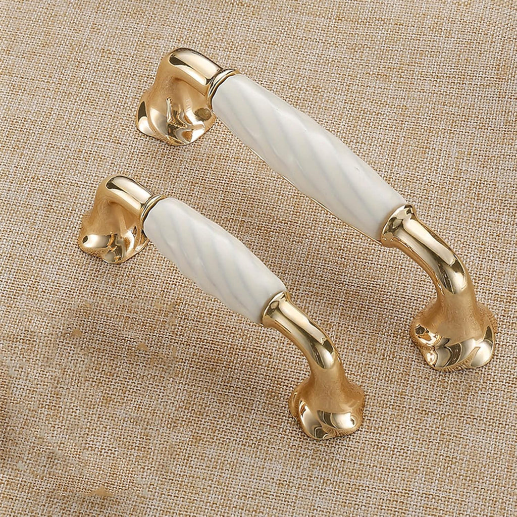 Linéa Ridged Ceramic & Gold Cabinet Handles | Luxury Ceramic Handles India