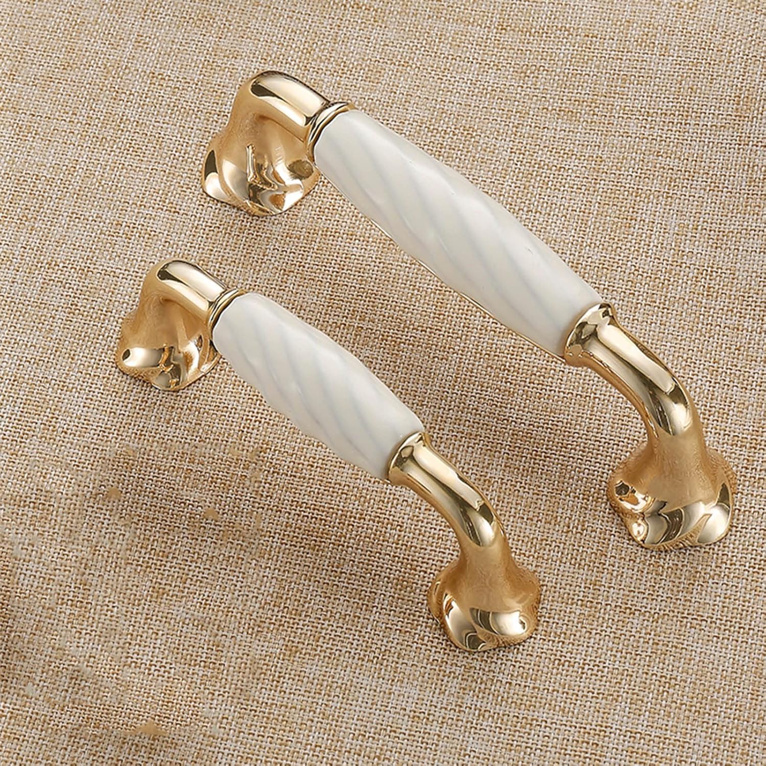 Linéa Ridged Ceramic & Gold Cabinet Handles | Luxury Ceramic Handles India