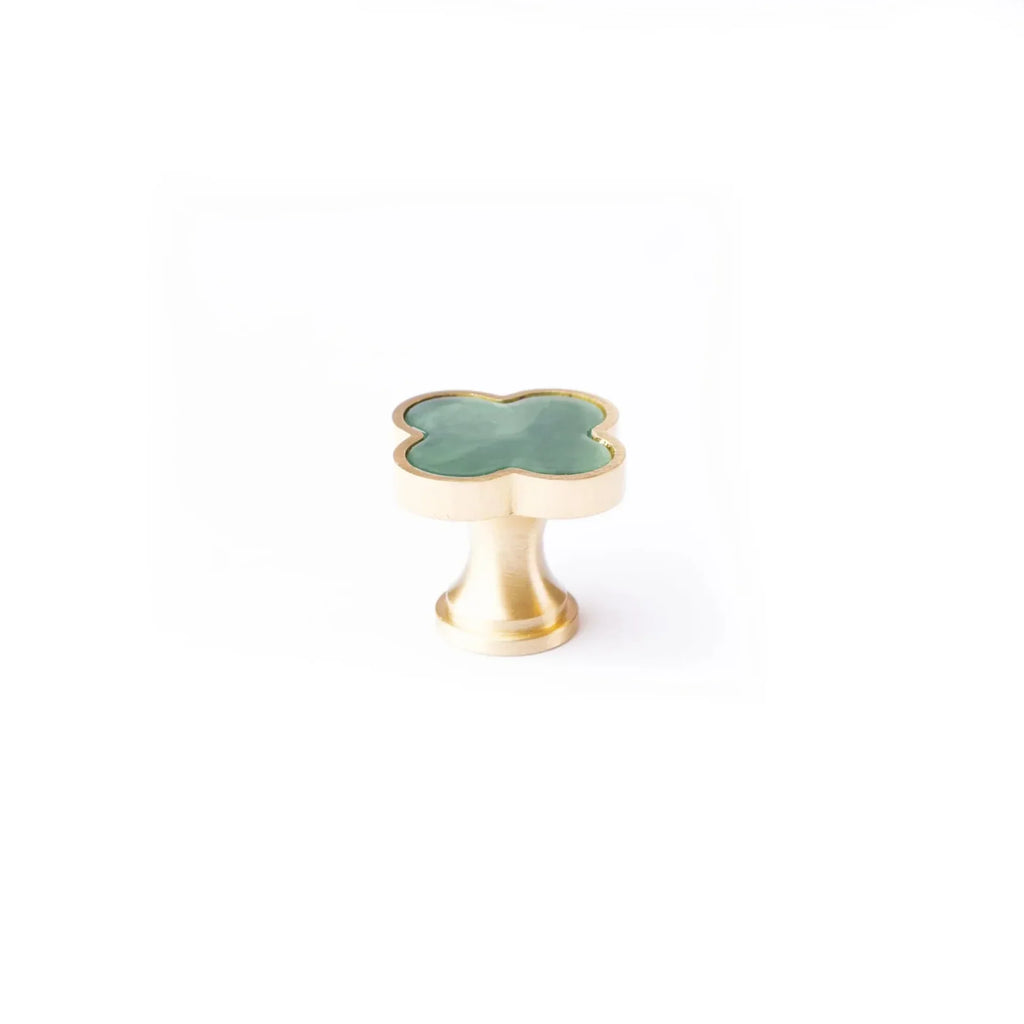 Clover Acrylic Brass Cabinet Knob | Brass Essence India
