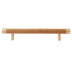 Natural wood and brass T-bar handle from Brass Essence collection, showcasing polished brass and smooth wooden grip.