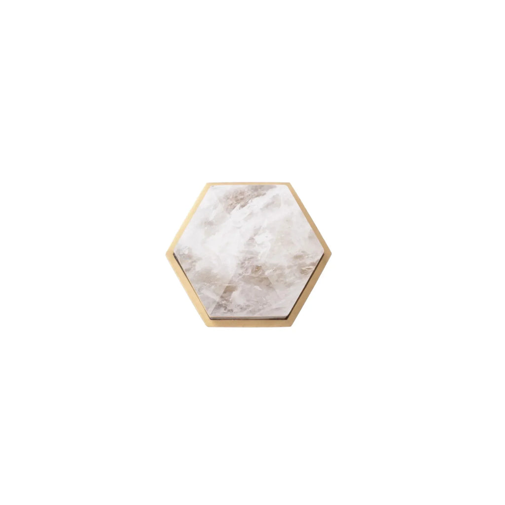Natural Crystal Hexagon Brass Cabinet Knob | Luxury Crystal Knob