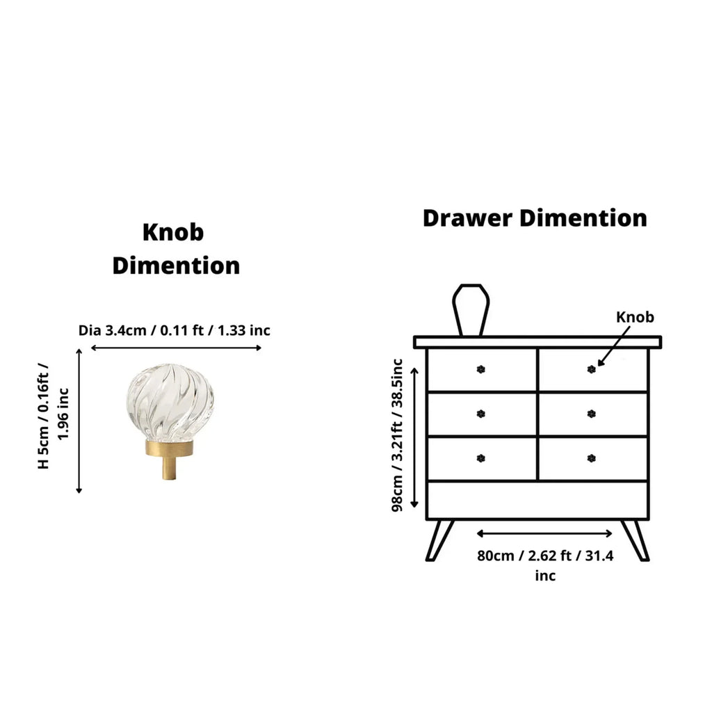 Fluted Crystal Cabinet Knob | Luxury Crystal Drawer Pull Knob