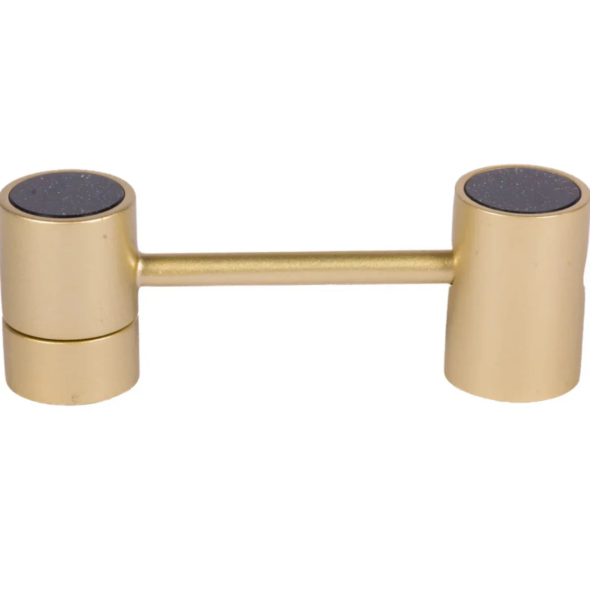 Brass Essence bifocal articulated zinc alloy cabinet pull Z-0019 mounted on a cabinet door showing its dual-function design
