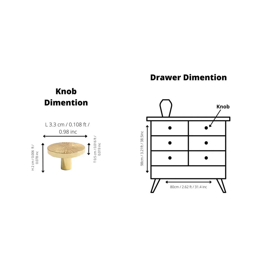 Hammered Sunburst Brass Cabinet Knob | Solid Brass Knob