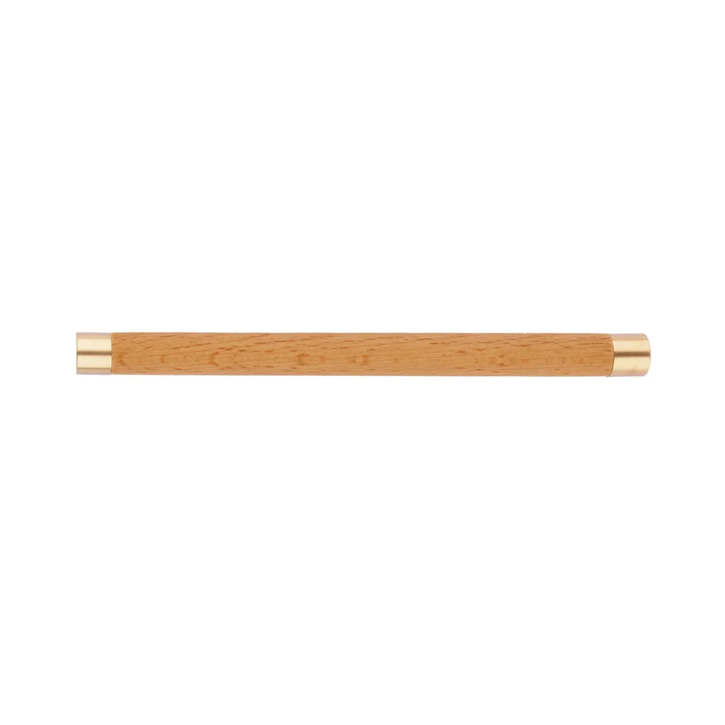 Natural wood and brass T-bar handle from Brass Essence collection, showcasing sleek design and high-quality materials.