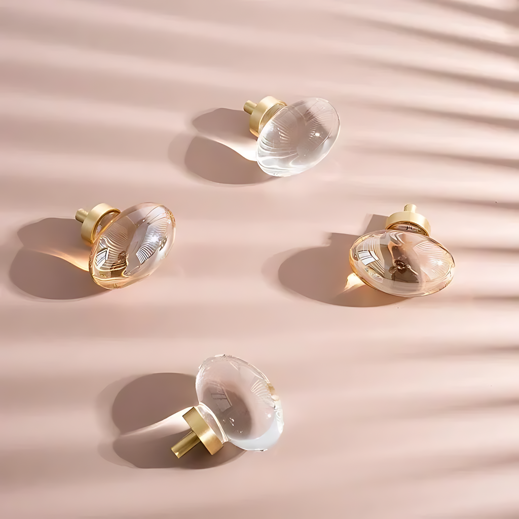 Classic crystal door handle with brushed brass finish by Brass Essence, featuring a sleek, elegant design.