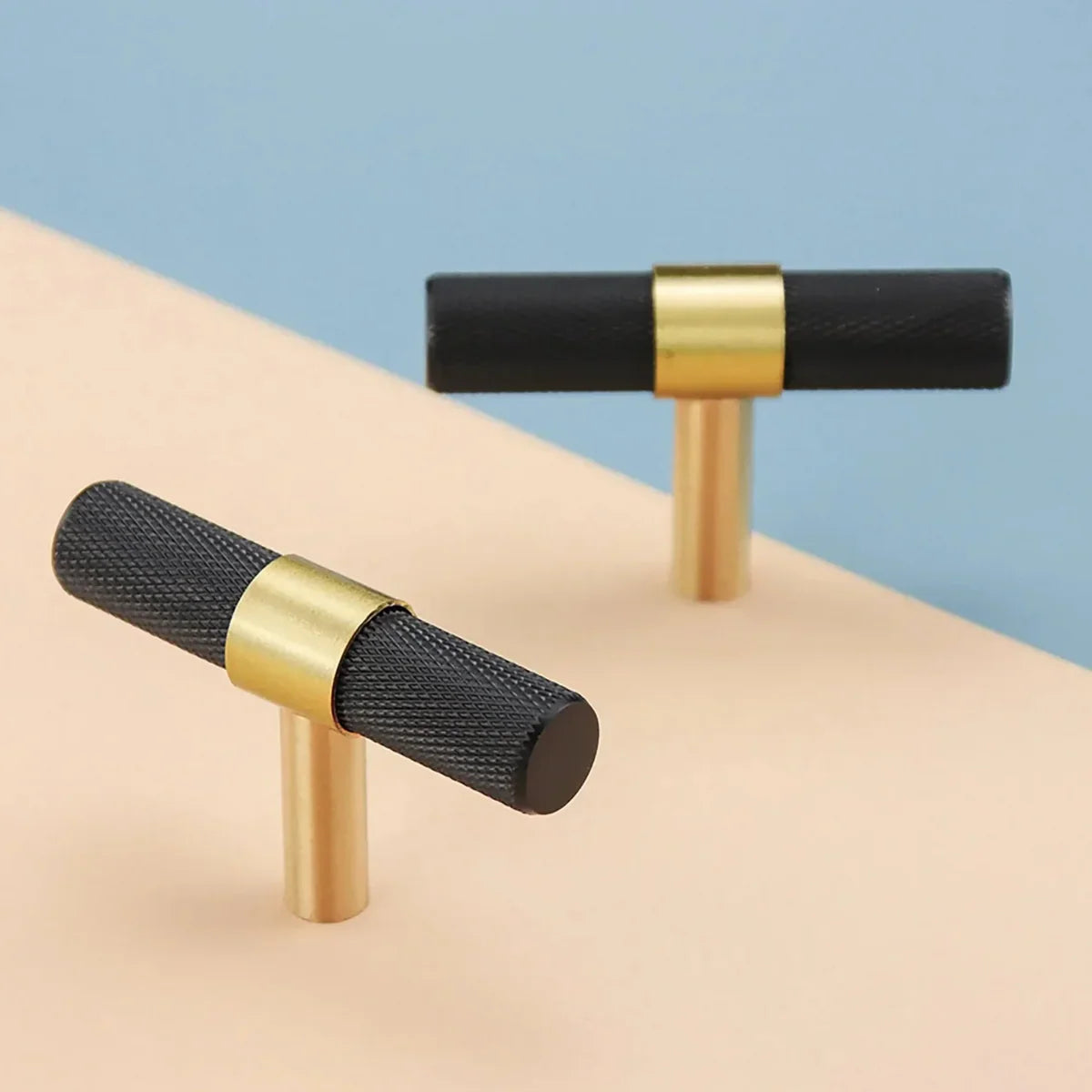 Knurled Black & Gold T-Bar Handle Collection | Brass Cabinet Handles