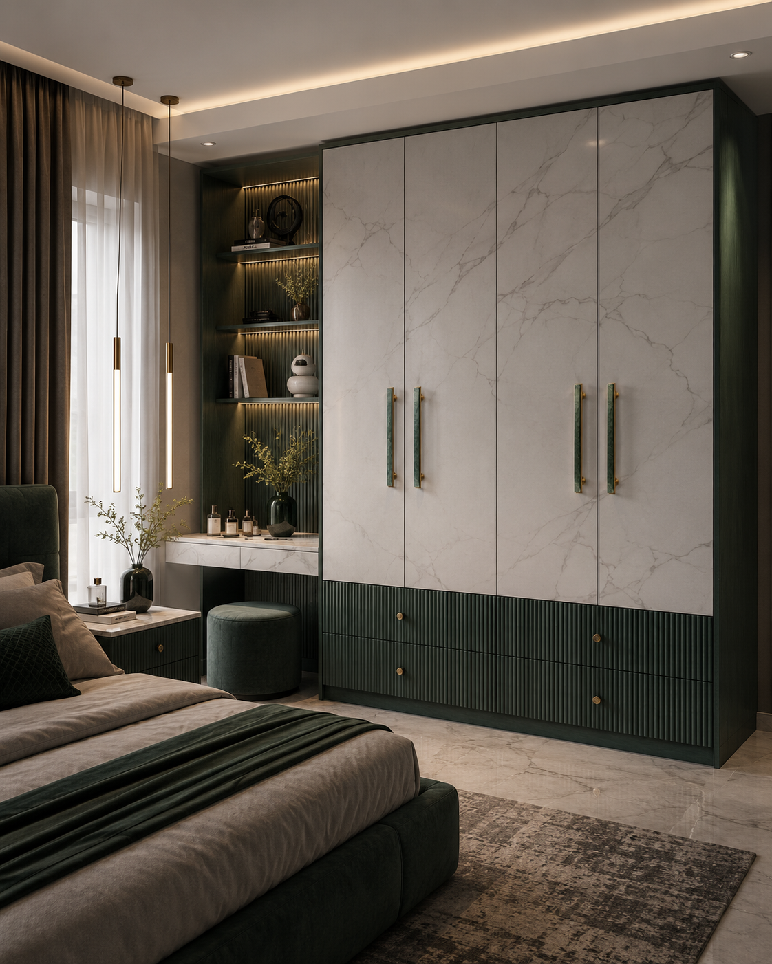 Fuji White Marble & Brass Handle | Luxury Cabinet Handle India