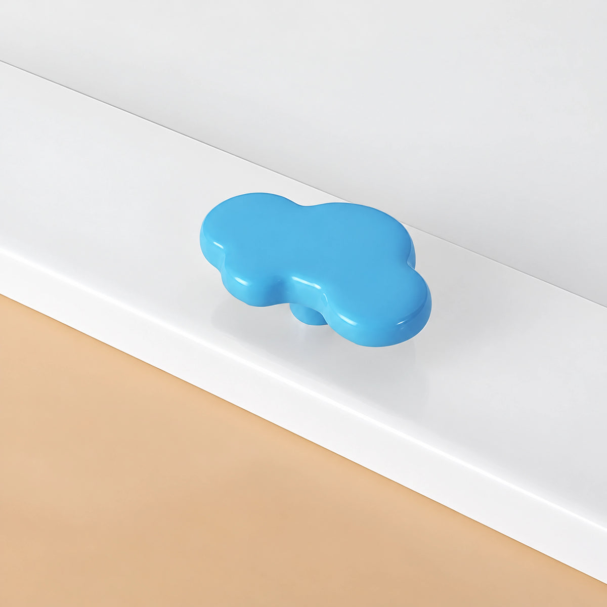 Cloud Ceramic Kids Cabinet Knob – White & Blue | Brass Essence