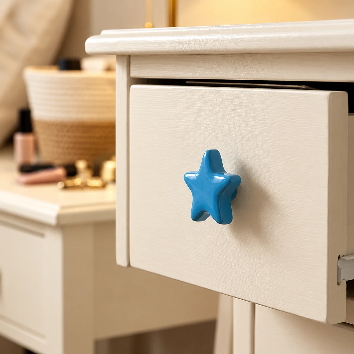 Star Ceramic Kids Cabinet Knob – White & Blue | Brass Essence