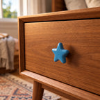 Star Ceramic Kids Cabinet Knob – White & Blue | Brass Essence