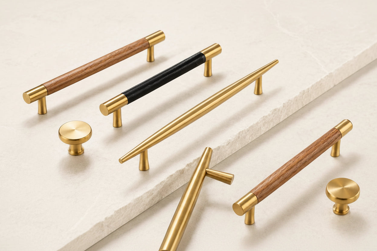 Premium solid brass cabinet handles and knobs by Brass Essence