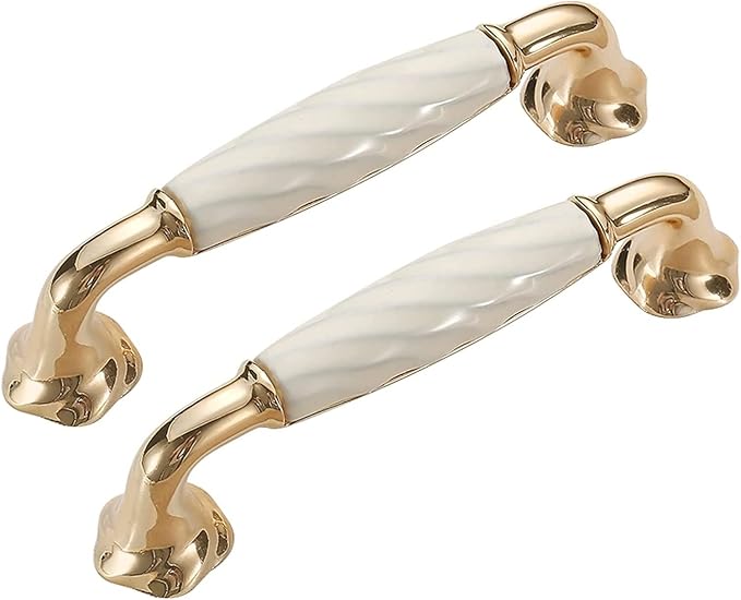Linéa Ridged Ceramic & Gold Cabinet Handles | Luxury Ceramic Handles India