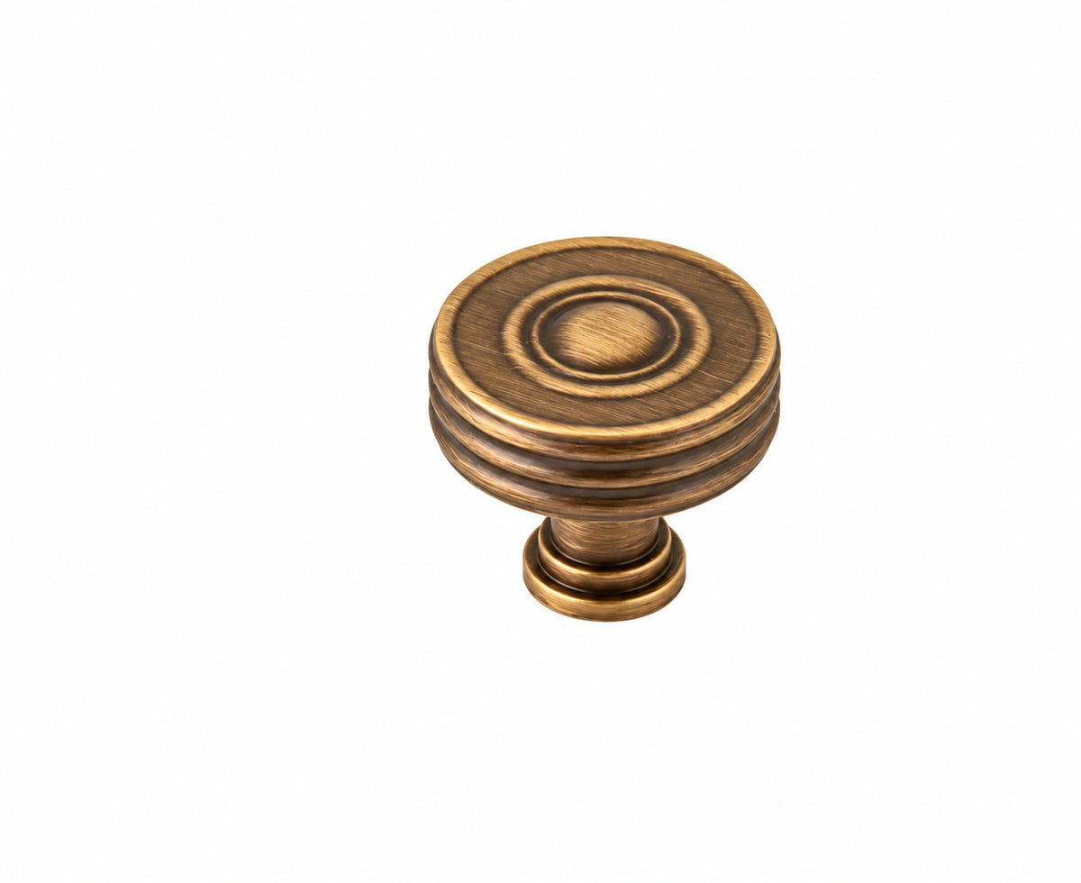 Rondelle round ringed cabinet knob in Bronze finish, angled view – Brass Essence
