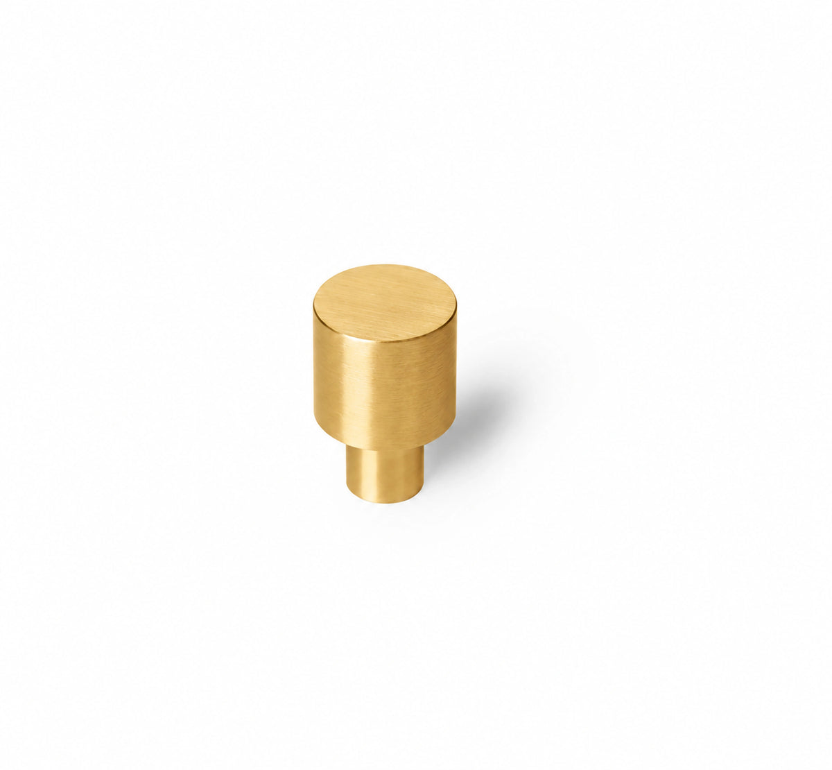 Salden cylindrical gold cabinet knob with a flat face and narrow mounting stem – Brass Essence