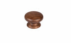 Tectona walnut wooden cabinet knob showing rounded top and pedestal base – Brass Essence