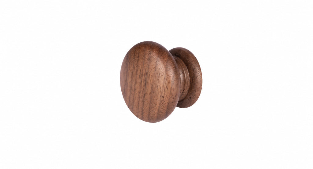 Tectona walnut wooden cabinet knob, side profile – Brass Essence