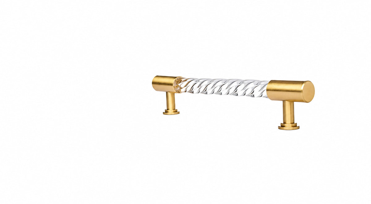 Twisted Clear Acrylic & Brass Cabinet Handles | Brass Essence