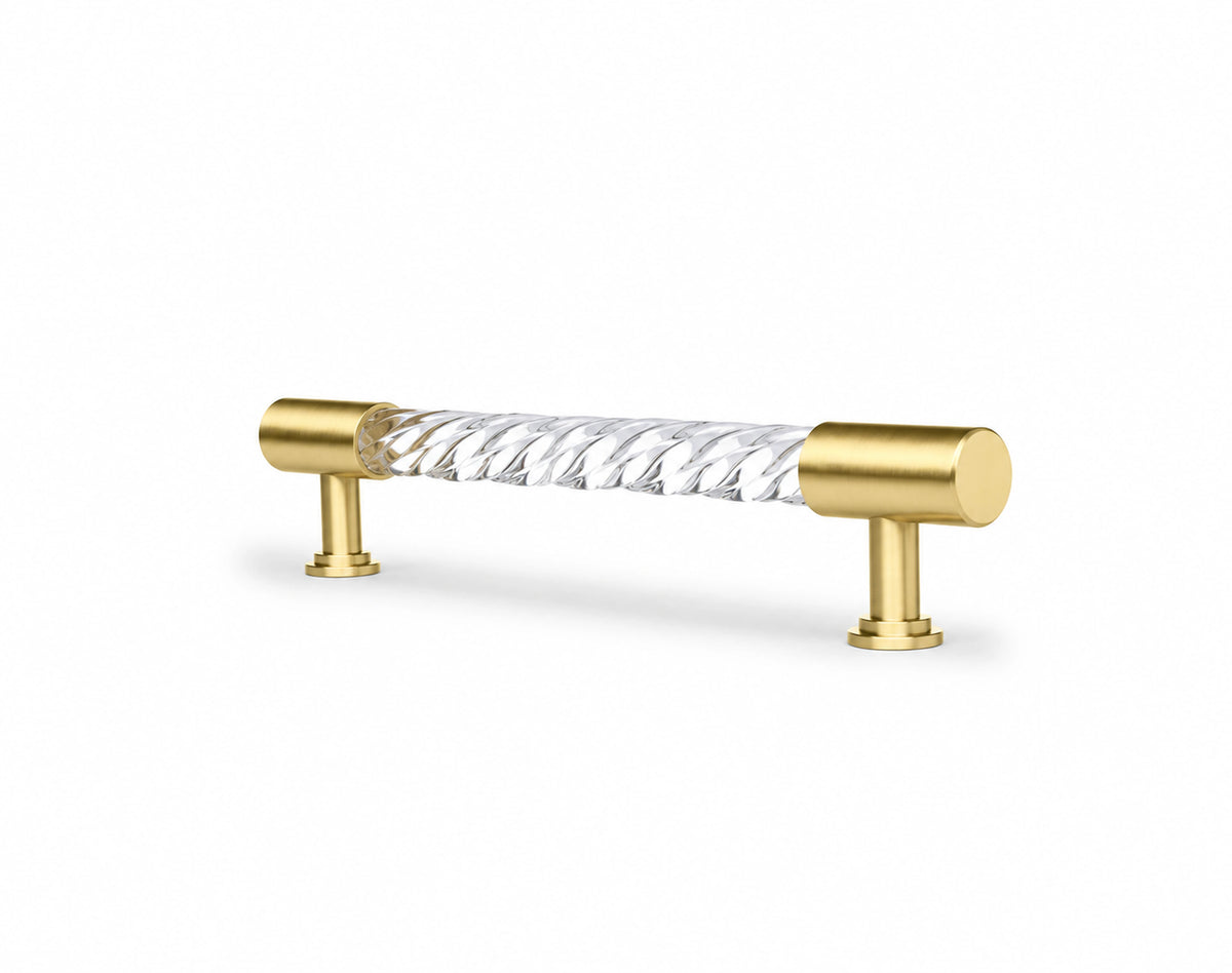Twisted Clear Acrylic & Brass Cabinet Handles | Brass Essence