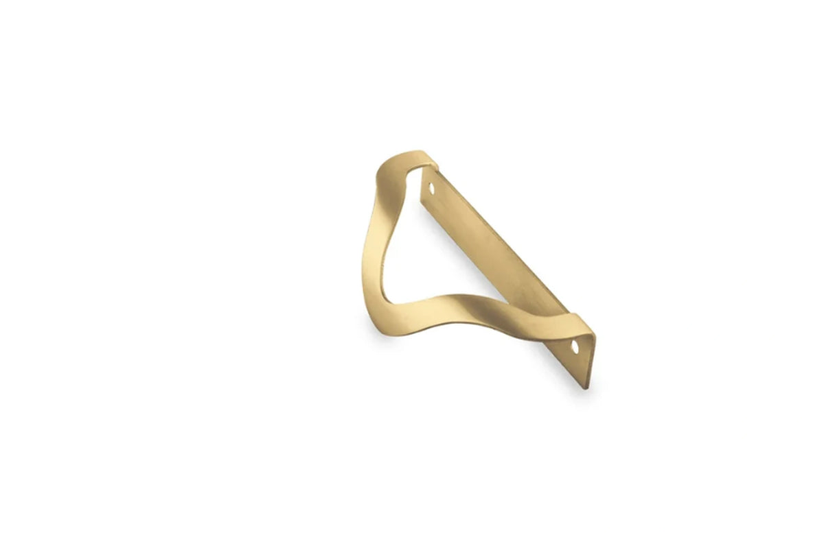 Side view of Brass Essence wave kitchen profile handle showing mounting holes