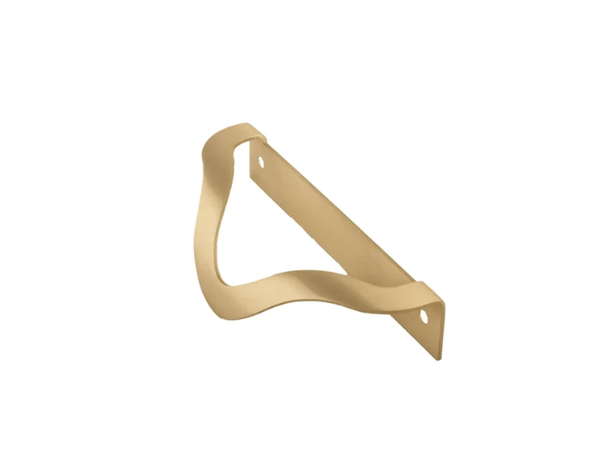 Angled view of Brass Essence wave cabinet profile handle on a white background