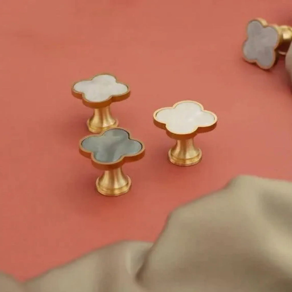 Clover Acrylic Brass Cabinet Knob | Brass Essence India