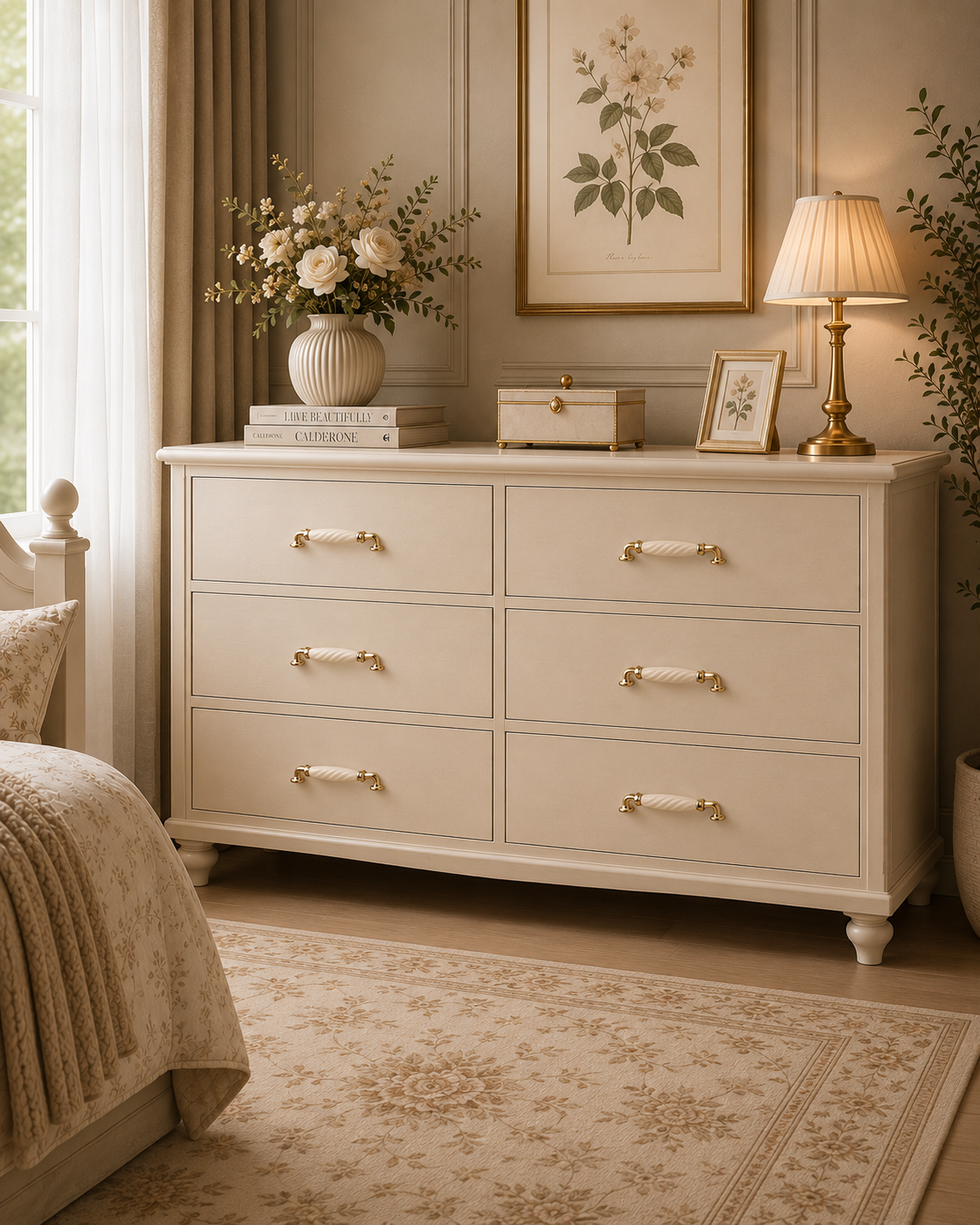 Linéa Ridged Ceramic & Gold Cabinet Handles | Luxury Ceramic Handles India