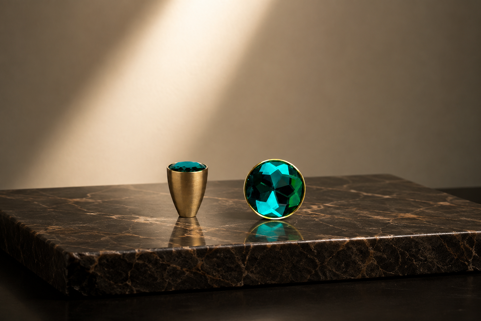 Polished White Crystal & Brass Cabinet Knob | Crystal Cabinet Knob