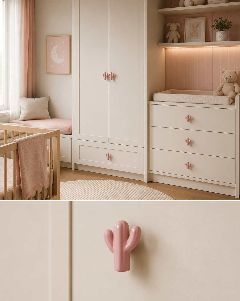 Ceramic Cactus Kids Cabinet Knob | Brass Essence