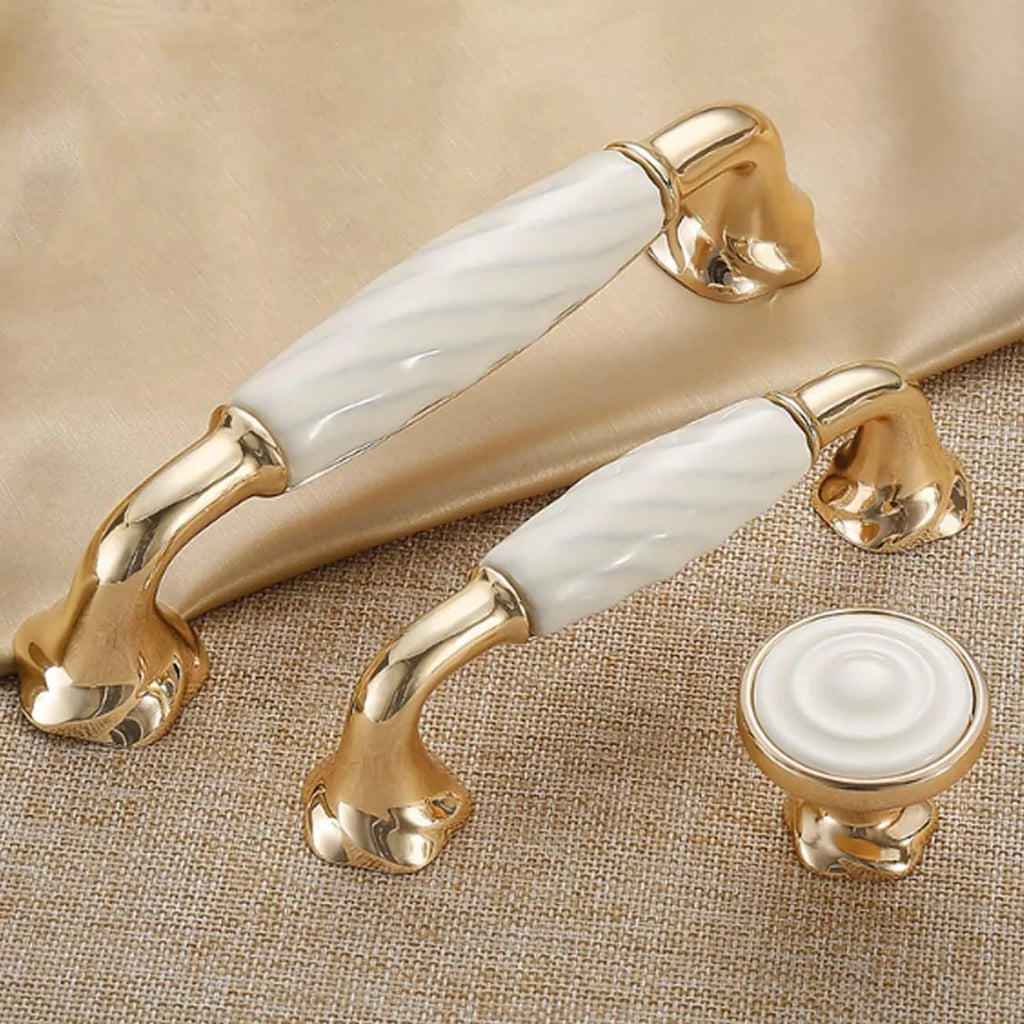 Linéa Ridged Ceramic & Gold Cabinet Handles | Luxury Ceramic Handles India