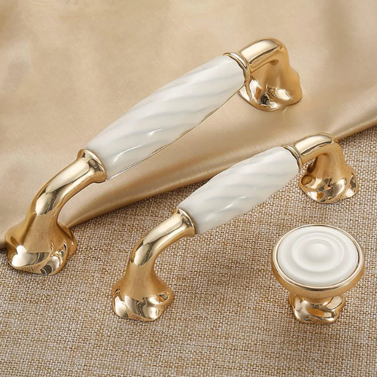 Linéa Ridged Ceramic & Gold Cabinet Handles | Luxury Ceramic Handles India