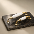 Élan White Ceramic & Gold Cabinet Handle | Luxury Cabinet Pull India