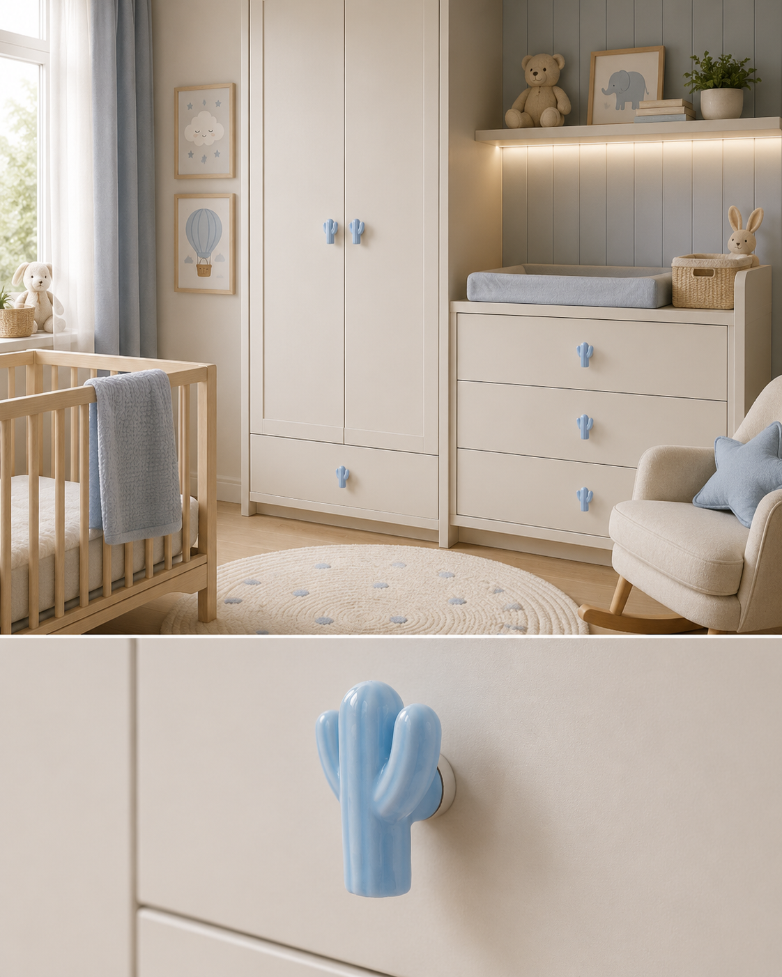 Ceramic Cactus Kids Cabinet Knob | Brass Essence