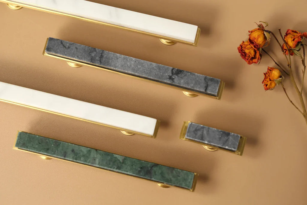 Fuji White Marble & Brass Handle | Luxury Cabinet Handle India