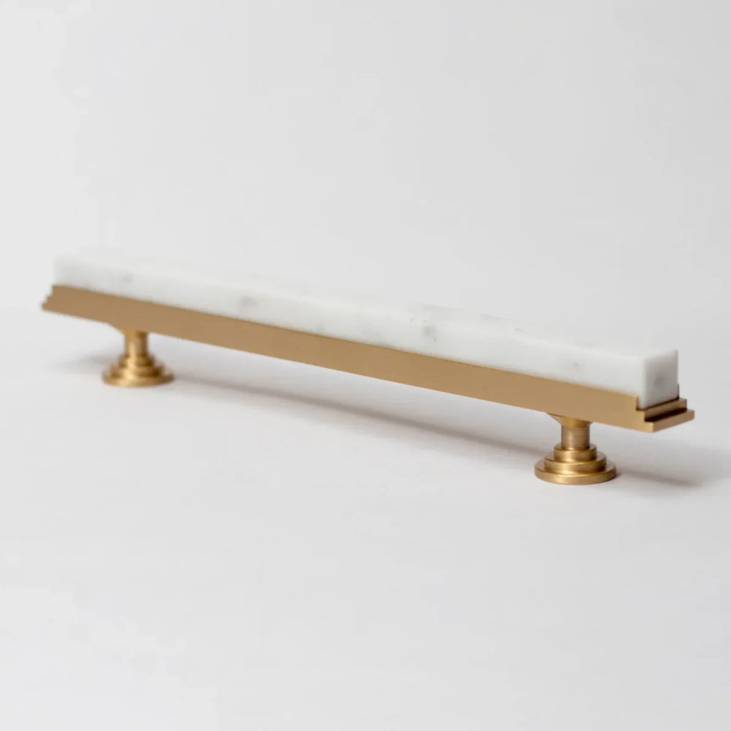 Fuji White Marble & Brass Handle | Luxury Cabinet Handle India